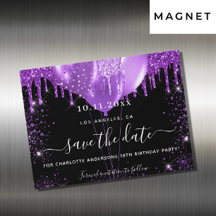 Carte Magnétique Anniversaire noir violet enregistrer la date aiman