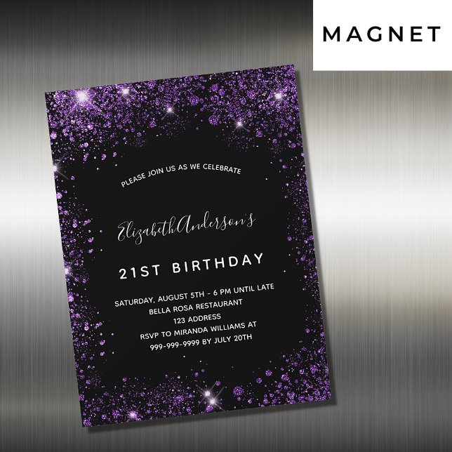 Carte Magnétique Anniversaire noir violet parties scintillant aiman (Créateur téléchargé)
