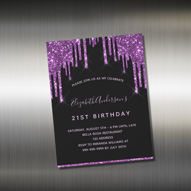 Carte Magnétique Anniversaire noir violet parties scintillant aiman (Créateur téléchargé)