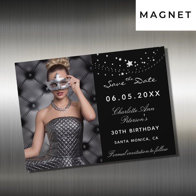 Carte Magnétique Anniversaire photo noir blanc enregistrer la date  (Créateur téléchargé)