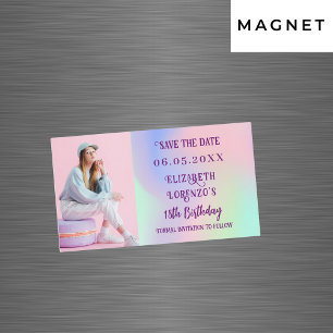 Carte Magnétique Anniversaire photo rose holographique Enregistrer 