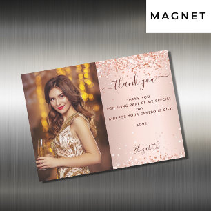 Carte Magnétique Anniversaire rose or blush photo merci aimant