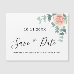 Carte Magnétique Anniversaire rose or floral enregistrer la date