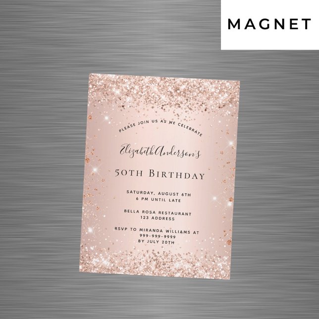 Carte Magnétique Anniversaire rose or rousse parties scintillant ma (Créateur téléchargé)
