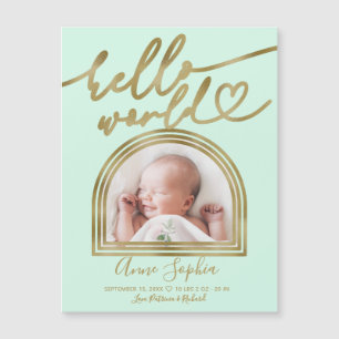 Carte Magnétique Annonce de naissance Hello World Chic Cadre Arch