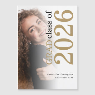 Carte Magnétique Annonce de remise de diplômes Photo Or Noir 2026