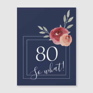 Carte Magnétique Aquarelle bleu marine Floral 80e Anniversaire Magn