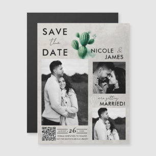 Carte Magnétique Aquarelle Cactus Vert Mariage Économisez la Date