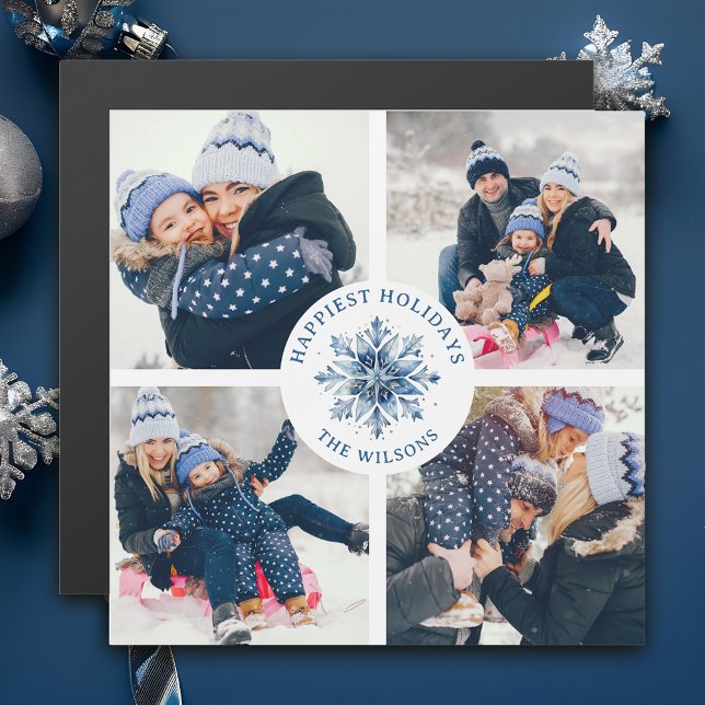 Carte Magnétique Aquarelle Crystal Blue Snowflake 4 Photo Collage (Créateur téléchargé)