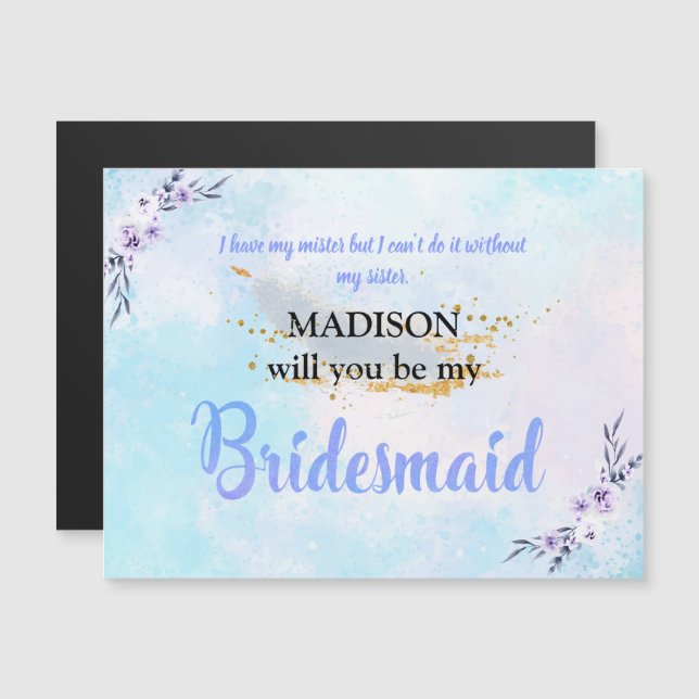Carte Magnétique Aquarelle de Bridesmaid Pastel (Devant / Derrière)
