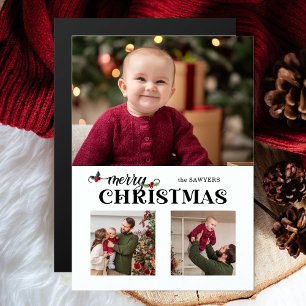 Carte Magnétique Aquarelle Floral Joyeux Noël Script 3-Photos