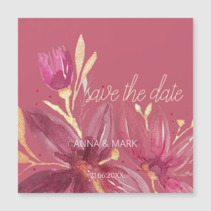 Carte Magnétique Aquarelle florale personnalisée Bourgogne et or