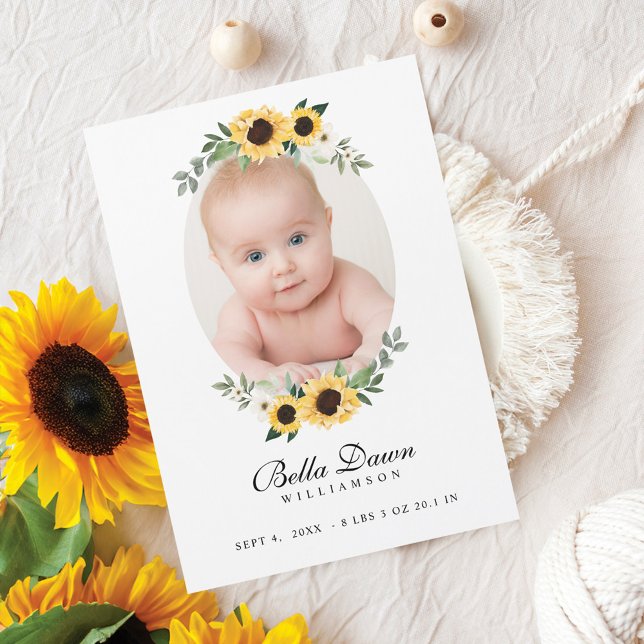 Carte Magnétique Aquarelle jaune Tournesols couronne bébé photo (Yellow Watercolor Sunflowers Wreath Baby Photo)