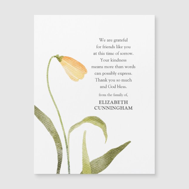 Carte Magnétique Aquarelle Memorial Floral Botanical Modern Chic  (Devant)