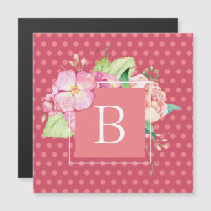 Carte Magnétique Aquarelle Monogramme feminine points roses
