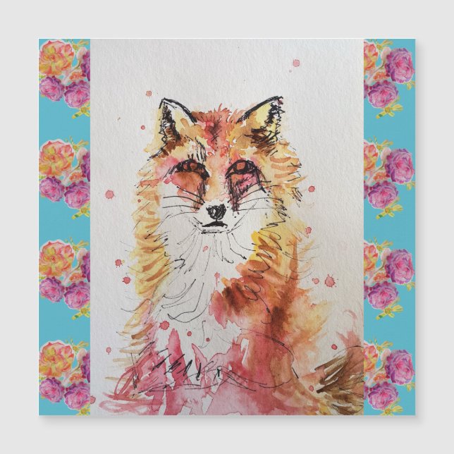 Carte Magnétique Aquarelle Red Fox jolie Bois d'art animal (Devant)
