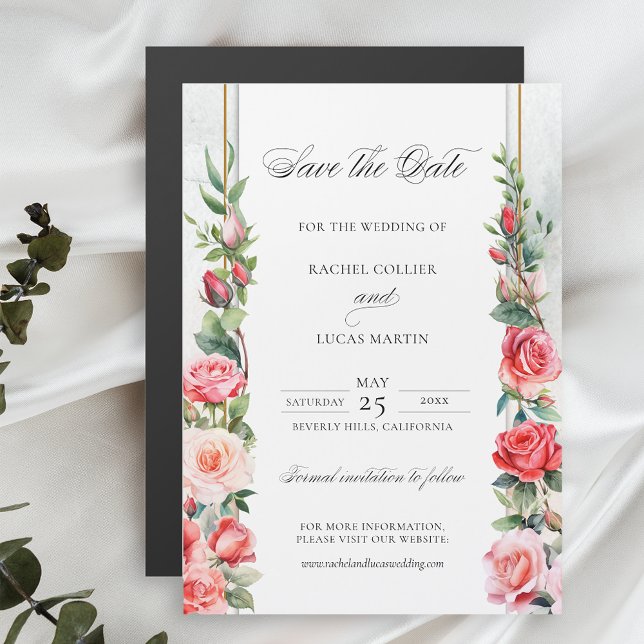 Carte Magnétique Aquarelle rose roses et calligraphie Enregistrer l (Créateur téléchargé)
