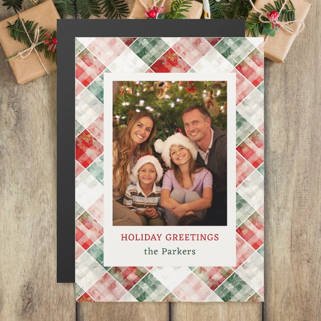Carte Magnétique Aquarelle rustique Photo Plaid Noël (Créateur téléchargé)