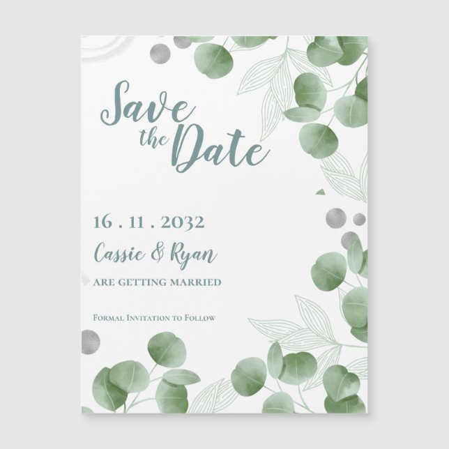 Carte Magnétique Aquarelle Vert Eucalyptus Mariage Enregistrer la d (Devant)
