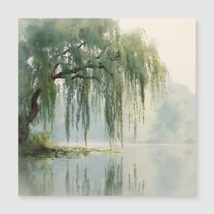 Carte Magnétique Arbre de saule serein Réflexion Art de la nature (