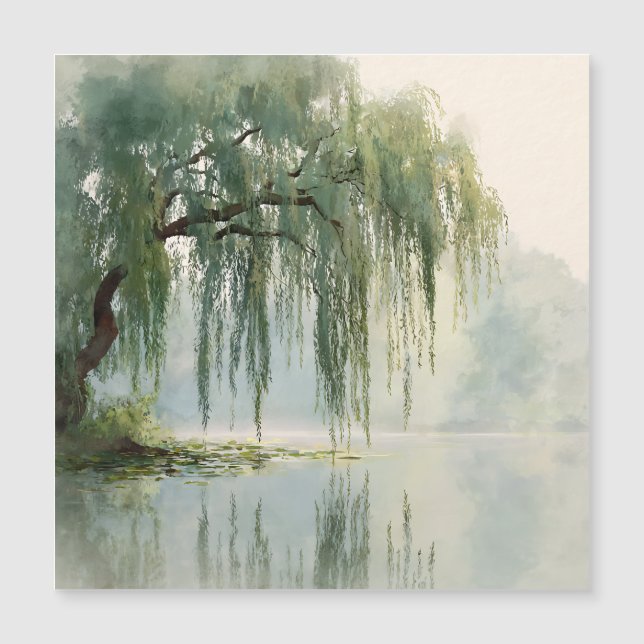 Carte Magnétique Arbre de saule serein Réflexion Art de la nature ( (Devant)