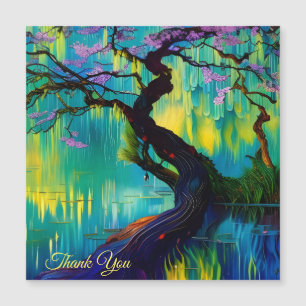 Carte Magnétique Arbre rose à fleurs sur le Merci d'eau