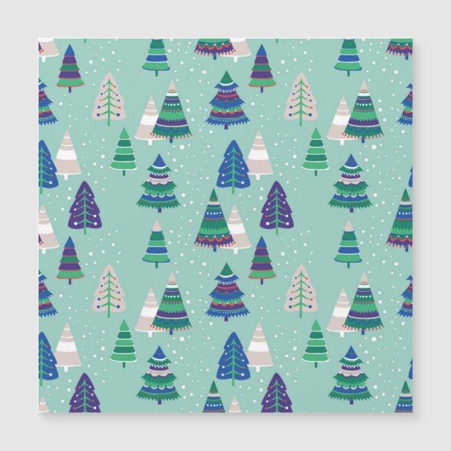 Carte Magnétique Arbres de Noël, arrière - plan bleu (Devant)
