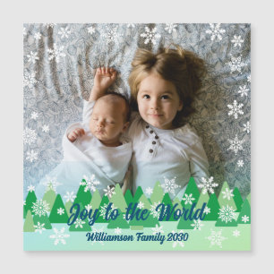 Carte Magnétique Arbres de Noël Snowflakes blanc Joie au monde