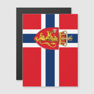 Carte Magnétique Armoiries de Norvège sur le drapeau de la Norvège,