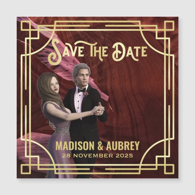 Carte Magnétique Art Déco Ajouter votre photo Elegant Gold Enregist (Devant)