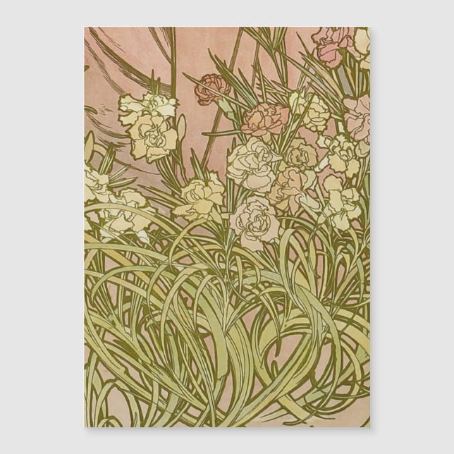 Carte Magnétique Art Nouveau Alfonse Mucha fleurs d'oeillets floral (Devant)
