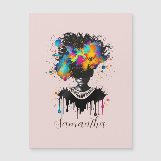 Carte Magnétique Artiste Abstraite Afro Woman | Noir et blanc (Devant)