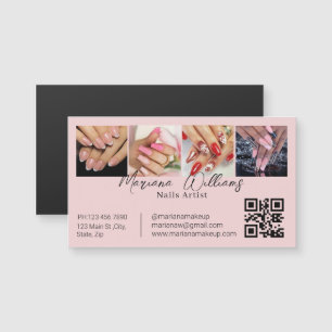 Carte Magnétique artiste ongles code qr 4 photos aimant rose affair