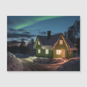 Carte Magnétique Aurora borealis au-dessus du cabine d'hiver