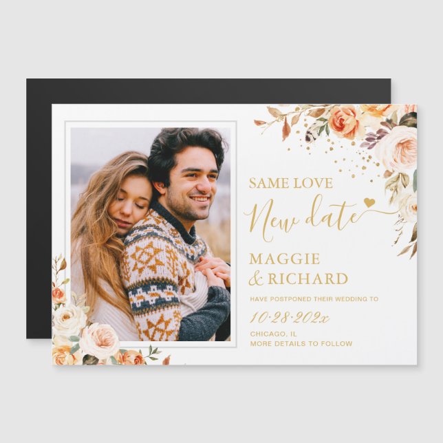 Carte Magnétique Automne Gold Floral Photo Enregistrer le nouvel ai (Devant / Derrière)