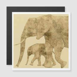 Carte Magnétique Baby Elephant with it's Mother