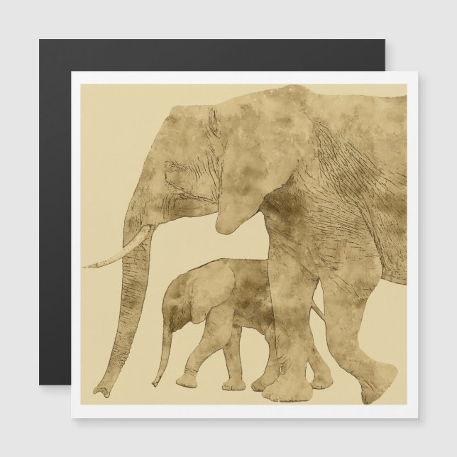 Carte Magnétique Baby Elephant with it's Mother  (Devant / Derrière)