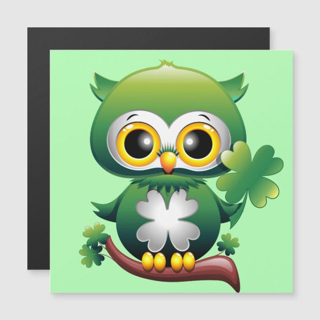 Carte Magnétique Baby Owl St Patrick Paddy Cartoon (Devant / Derrière)