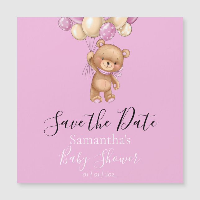 Carte Magnétique Baby shower à ballets roses Teddy Bear Enregistrer (Devant)