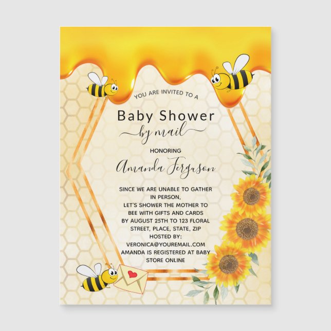 Carte Magnétique Baby shower d'abeille par la poste gouttes de miel (Devant)