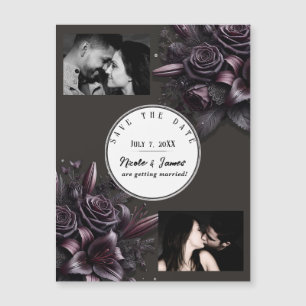 Carte Magnétique Baie Violet & Noir Lily Rose Floral Sauver Date