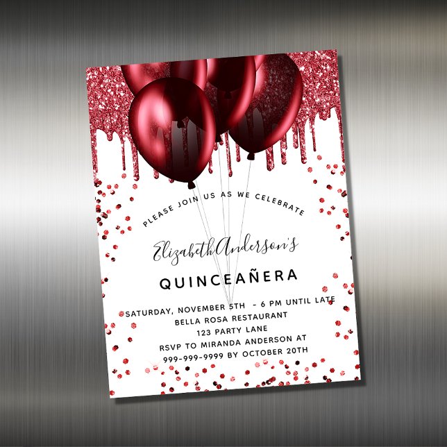 Carte Magnétique Ballons rouges blancs Quinceanera aimant invitatio (Créateur téléchargé)