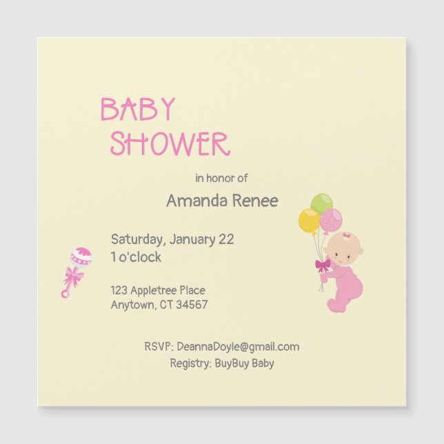 Carte Magnétique Balloons de combat pour fille de Baby shower perso (Devant)