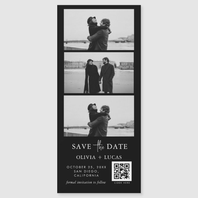 Carte Magnétique Bande photo de code QR noir personnalisé Mariage m (Devant)