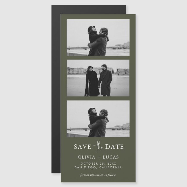 Carte Magnétique Bande photo verte d'olive Mariage magnétique (Devant / Derrière)