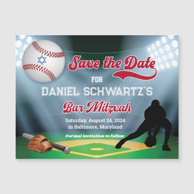 Carte Magnétique Baseball Bar Mitzvah Enregistrer l'aimant Date (Devant)