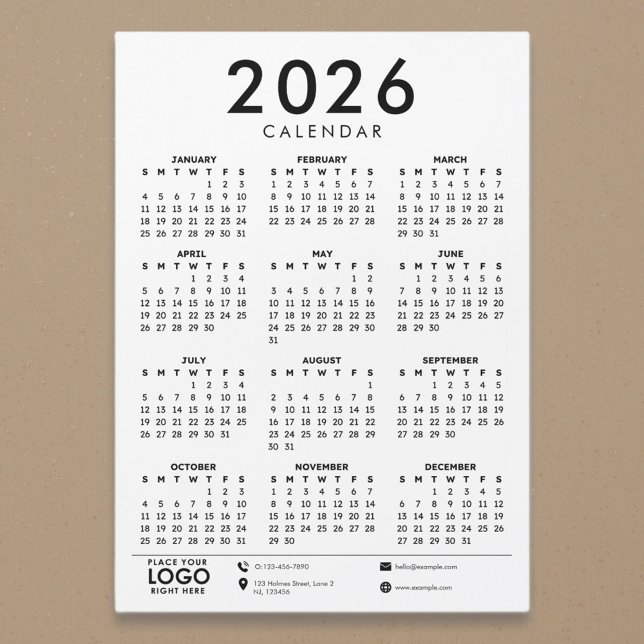 Carte Magnétique Basic Modern 2026 Corporate Logo Calendar (2026 calendar)