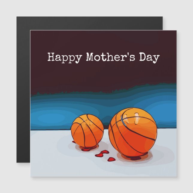 Carte Magnétique Basketball Fête des mères à maman avec amour coeur (Devant / Derrière)