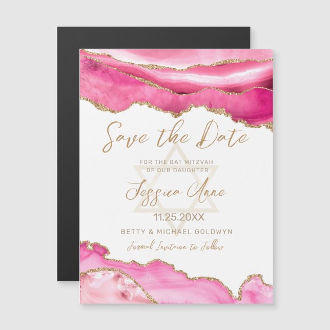 Carte Magnétique Bat mitzvah Pink Gold Parties scintillant Agate En (Devant / Derrière)