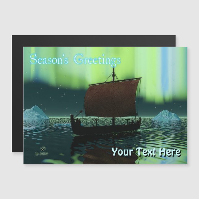 Carte Magnétique Bateau Viking Sous Lumière Du Nord (Devant / Derrière)